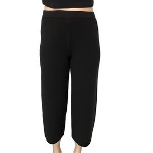 St. John Caviar Cropped Pants Wool Black Knit Pull On Designer Work Size 4 Small